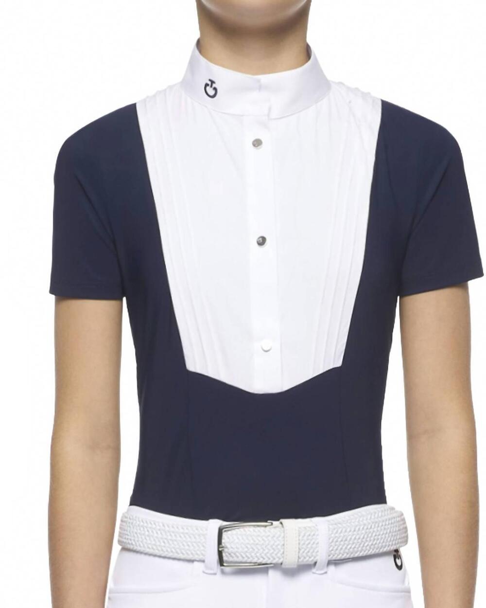 NEW CAVALLERIA TOSCANA junior logo button up short sleeve shirt with bib in blue